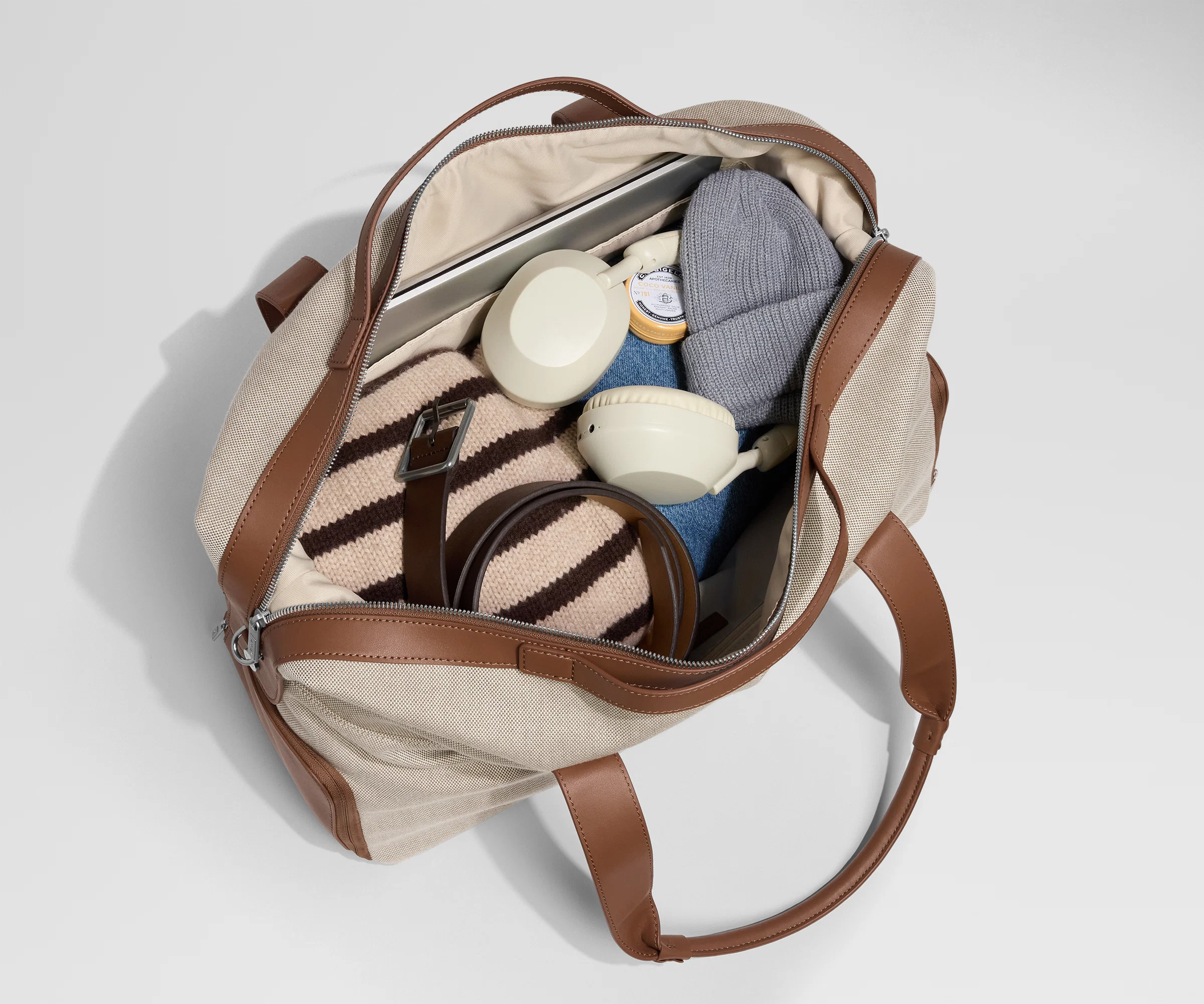 Canvas Overnight Bag in Saddle Brown - Image 2