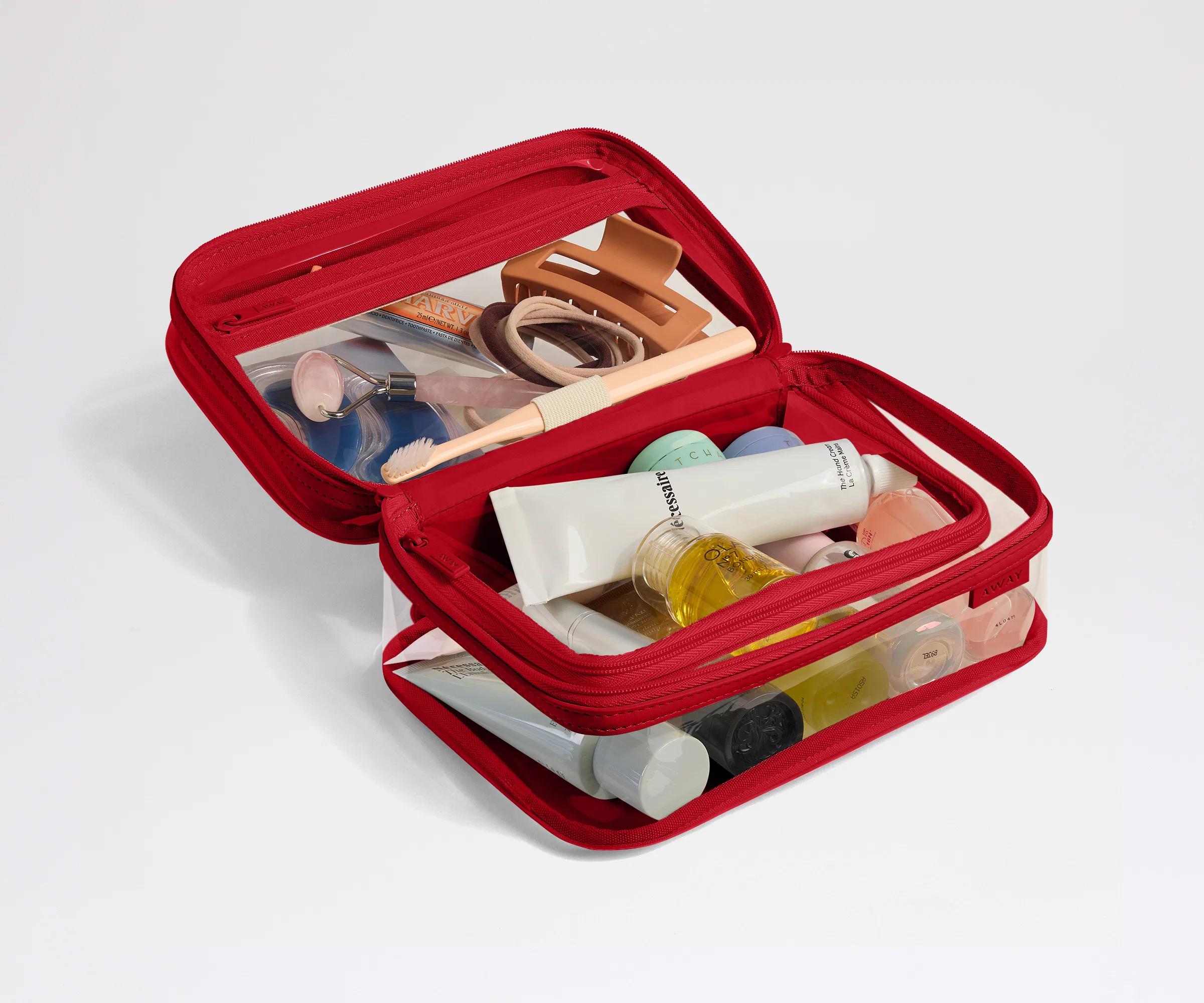 Clear Toiletry Bag in Cherry Red - Image 2