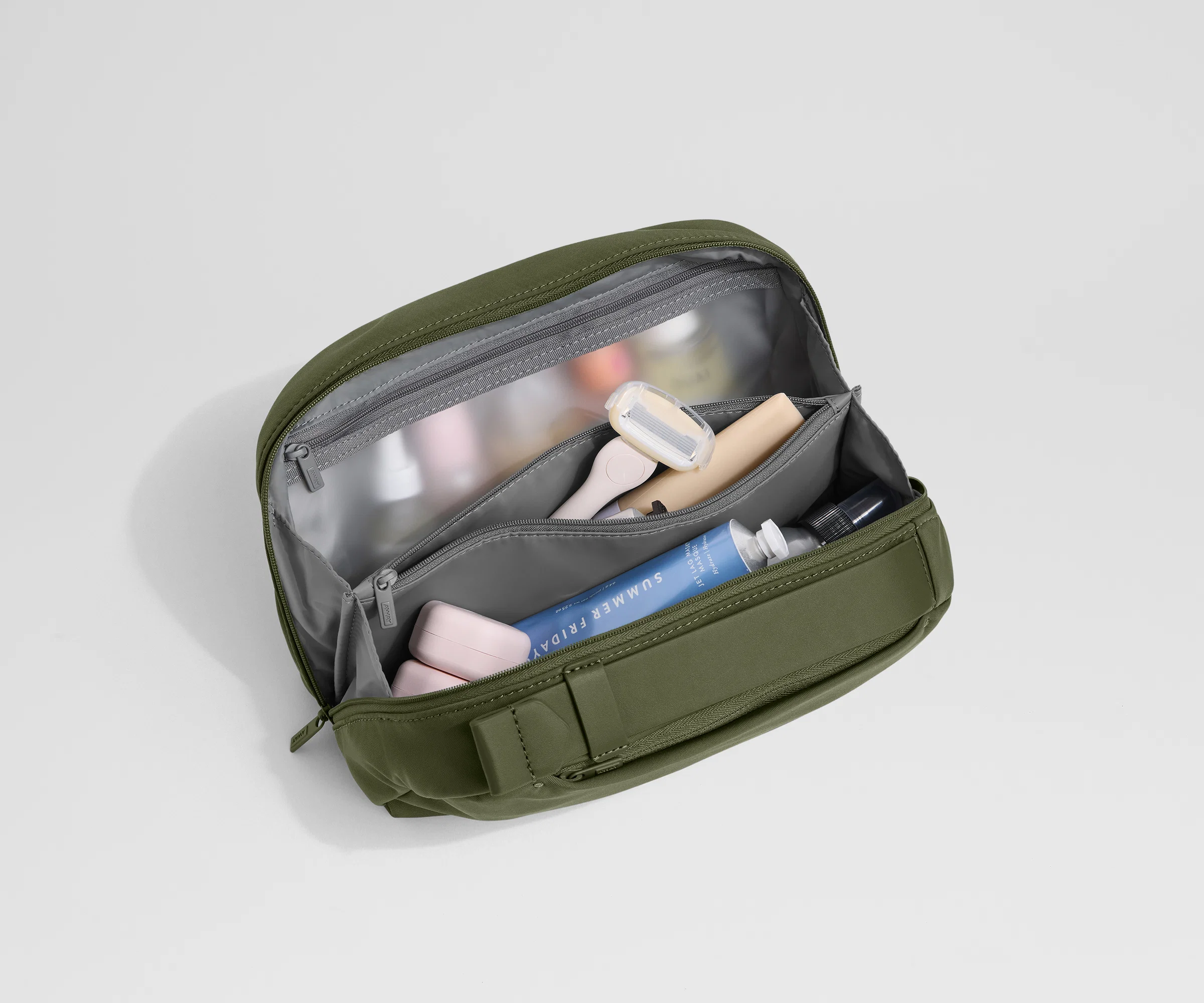 Large Toiletry Bag in Olive Green - Image 3