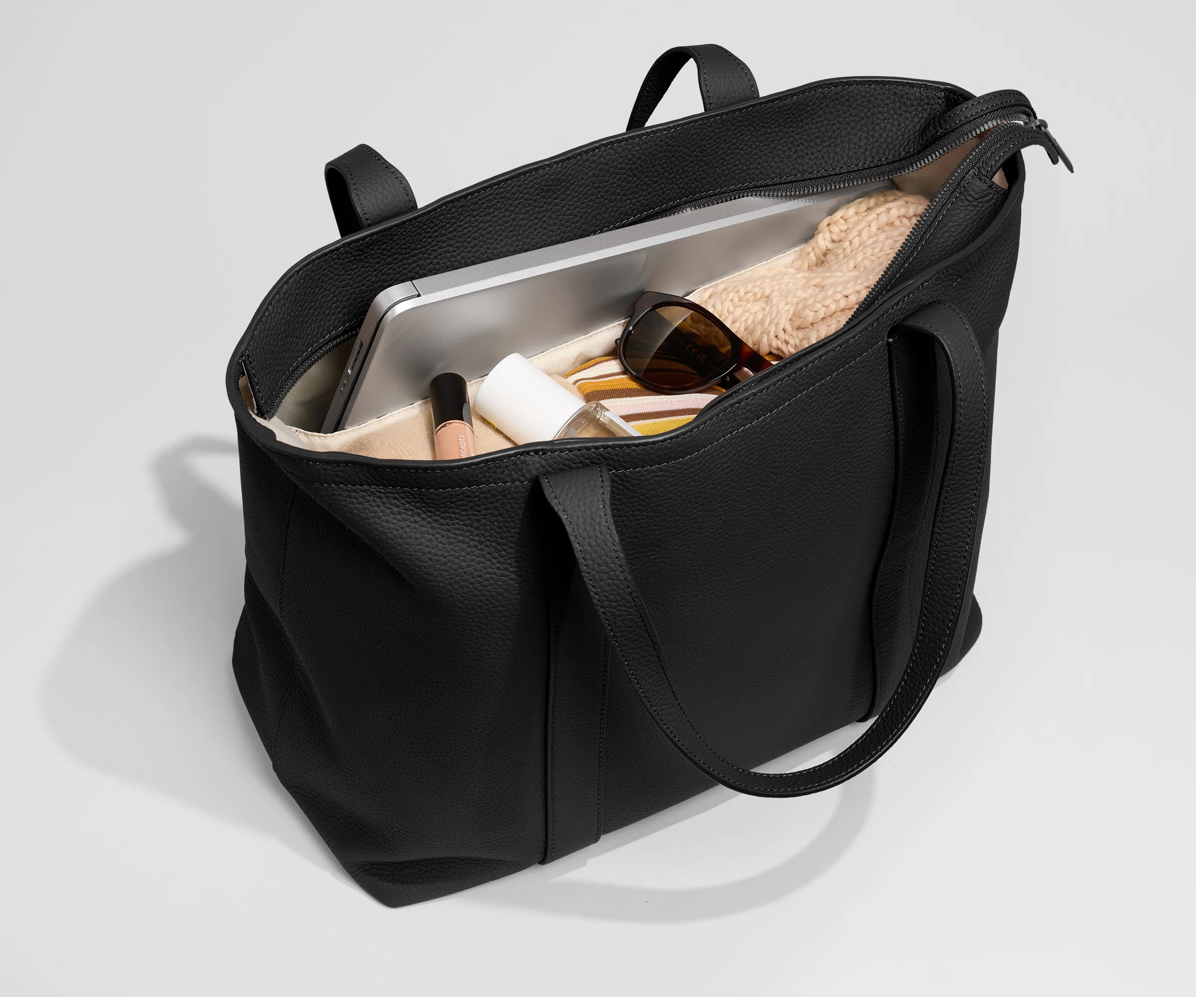 Leather Tote in Jet Black - Image 2