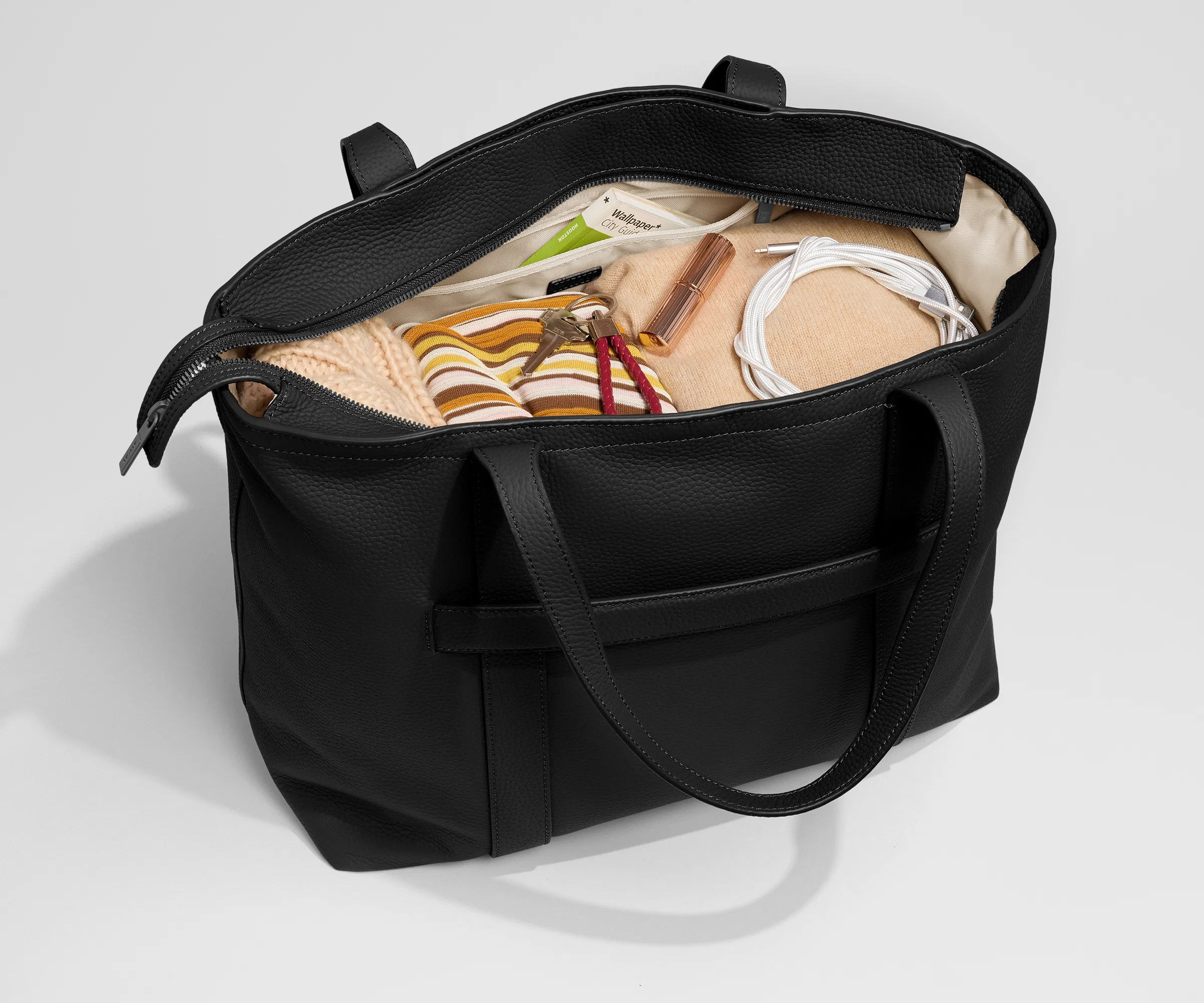 Leather Tote in Jet Black - Image 3