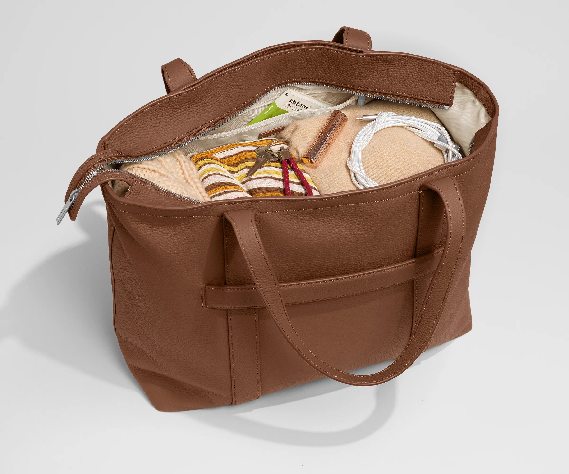 Leather Tote in Saddle Brown - Image 3